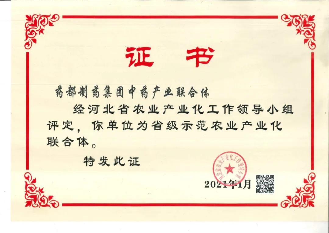 藥都制藥集團中藥產業聯合體被評為省級示范農業產業化聯合體